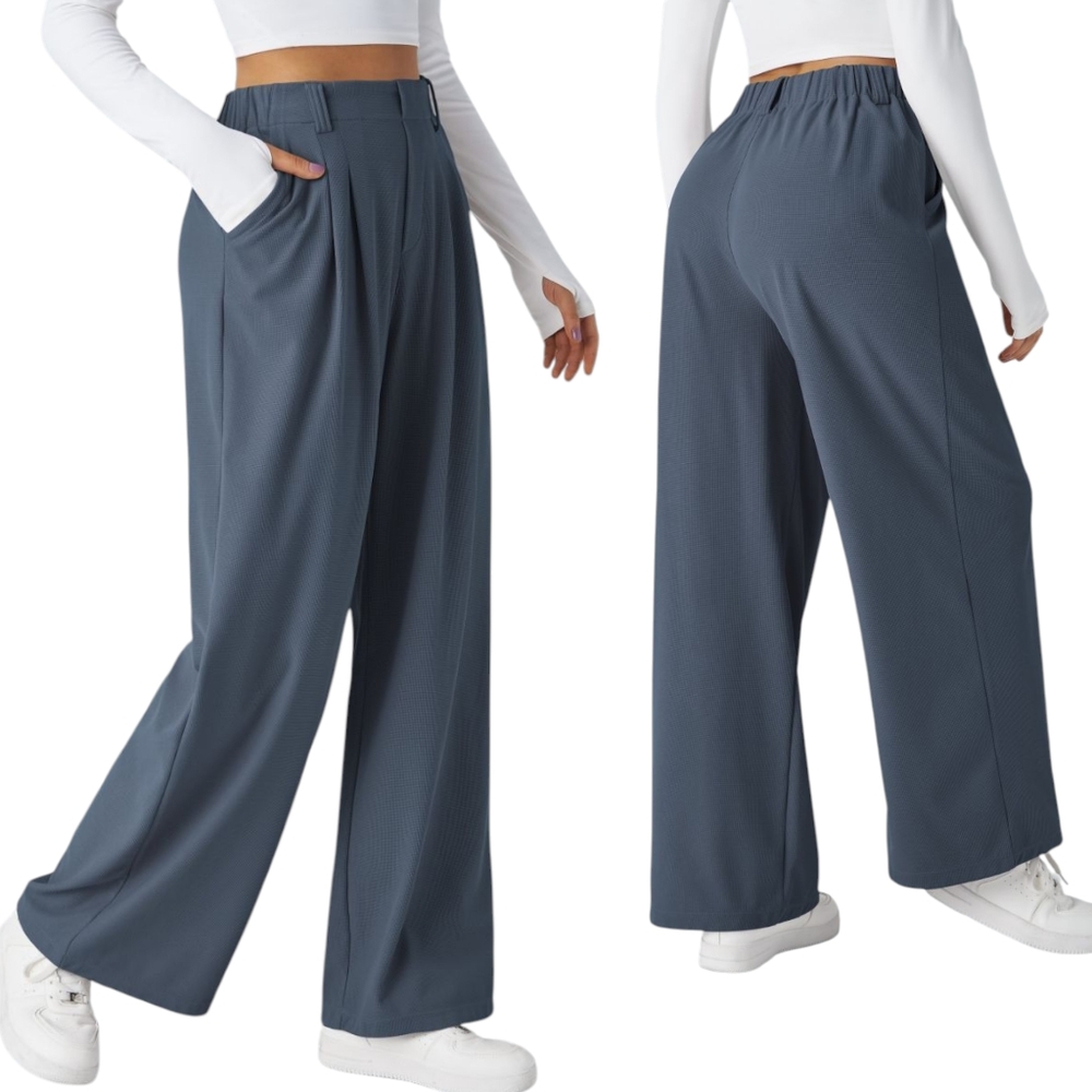 Halara Flex Super High Rise Pleated Wide Leg Blue Grey Lightweight Pants - Sz L